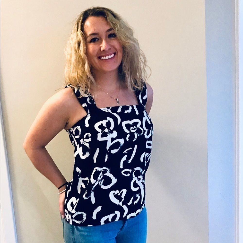 J. Crew 365 line Zip Back Printed Tank Navy 6